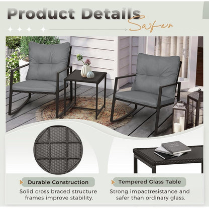 Ensemble bistro de conversation SUNCROWN 3 pièces avec chaises à bascule en osier marron/noir pour patio extérieur