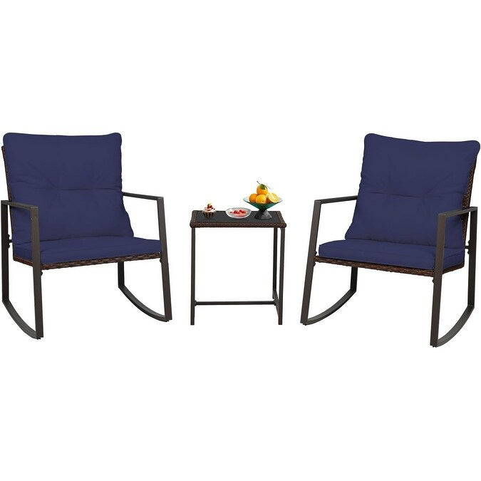 Ensemble bistro de conversation SUNCROWN 3 pièces avec chaises à bascule en osier marron/noir pour patio extérieur