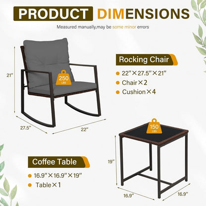 Ensemble bistro de conversation SUNCROWN 3 pièces avec chaises à bascule en osier marron/noir pour patio extérieur