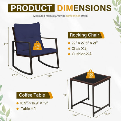 Ensemble bistro de conversation SUNCROWN 3 pièces avec chaises à bascule en osier marron/noir pour patio extérieur