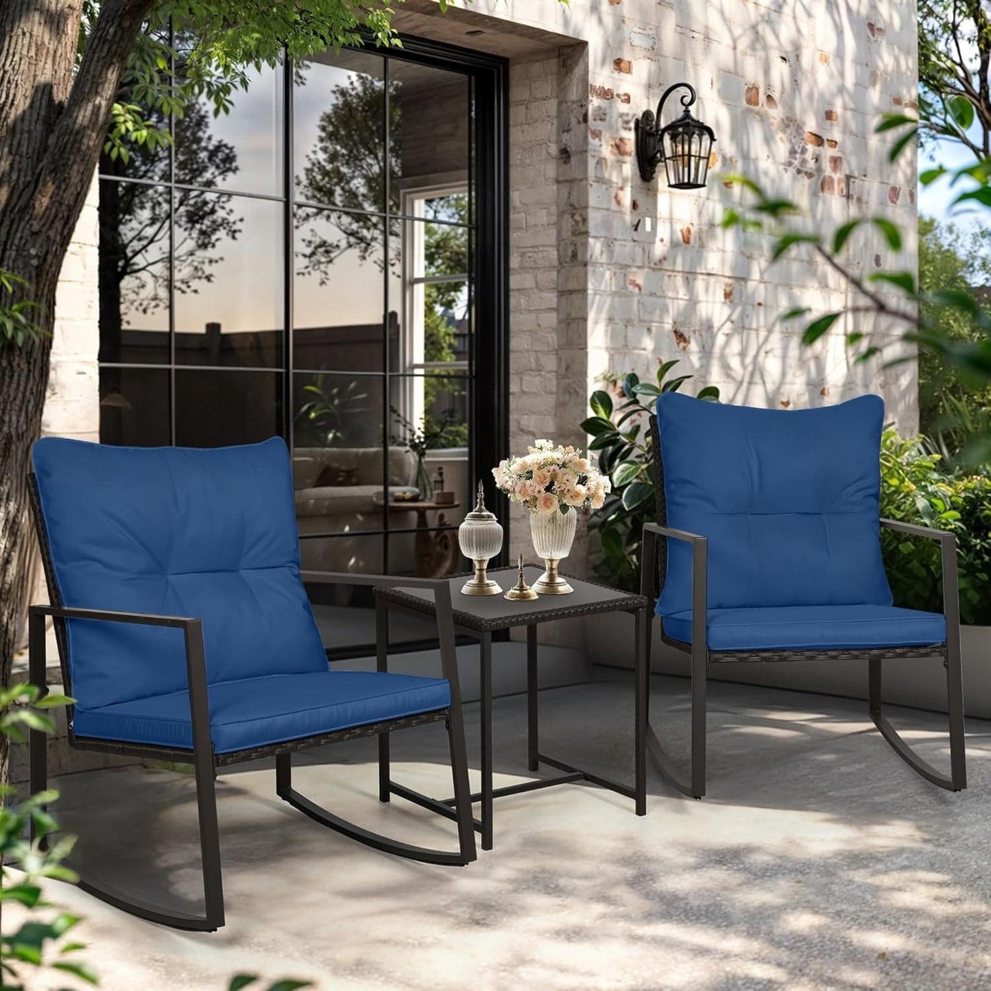 Ensemble bistro de conversation SUNCROWN 3 pièces avec chaises à bascule en osier marron/noir pour patio extérieur