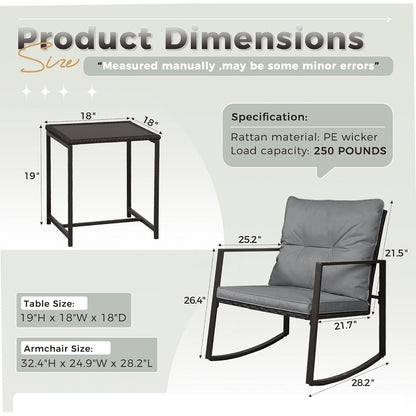 Ensemble bistro de conversation SUNCROWN 3 pièces avec chaises à bascule en osier marron/noir pour patio extérieur