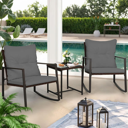 Ensemble bistro de conversation SUNCROWN 3 pièces avec chaises à bascule en osier marron/noir pour patio extérieur