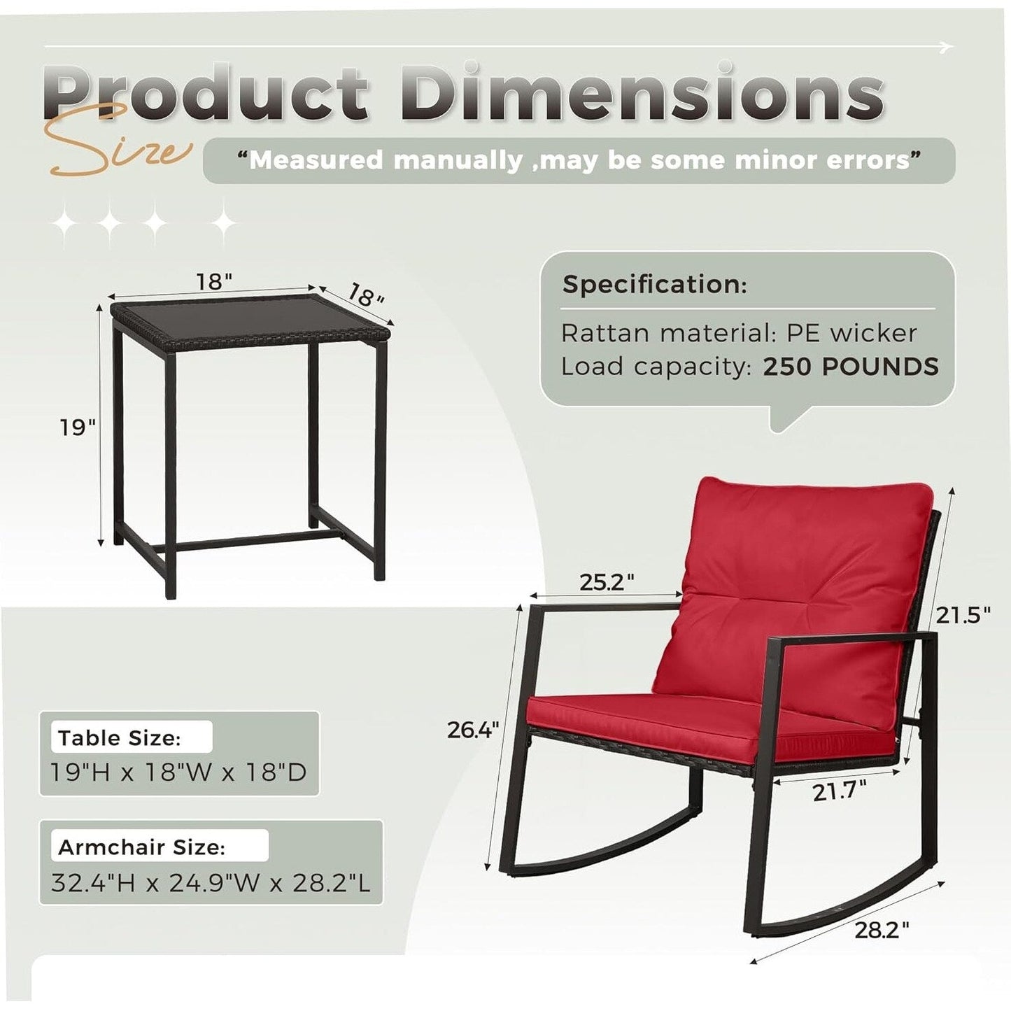 Ensemble bistro de conversation SUNCROWN 3 pièces avec chaises à bascule en osier marron/noir pour patio extérieur