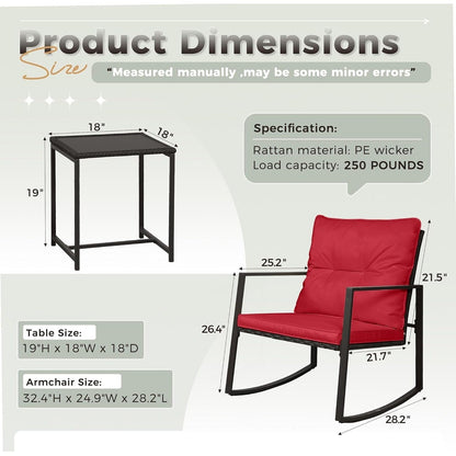 Ensemble bistro de conversation SUNCROWN 3 pièces avec chaises à bascule en osier marron/noir pour patio extérieur