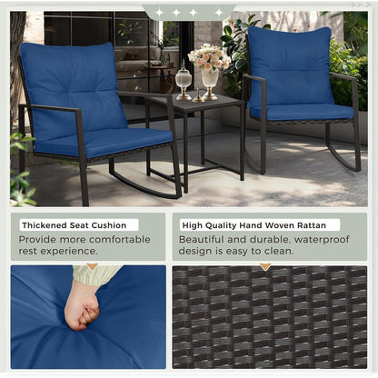 Ensemble bistro de conversation SUNCROWN 3 pièces avec chaises à bascule en osier marron/noir pour patio extérieur