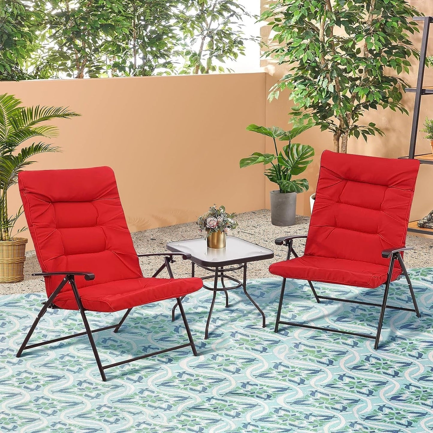 Ensemble bistrot 3 pièces avec chaises pliantes rembourrées pour patio extérieur SUNCROWN