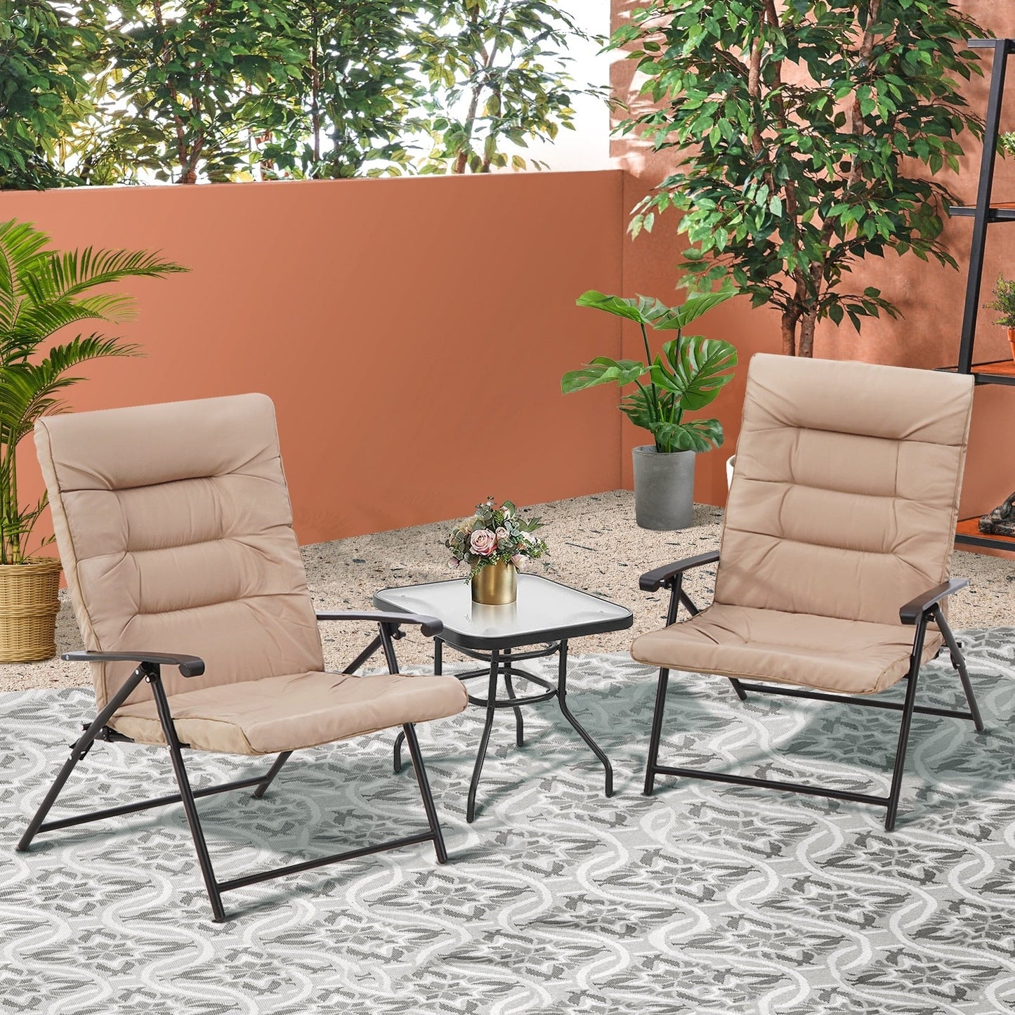 Ensemble bistrot 3 pièces avec chaises pliantes rembourrées pour patio extérieur SUNCROWN