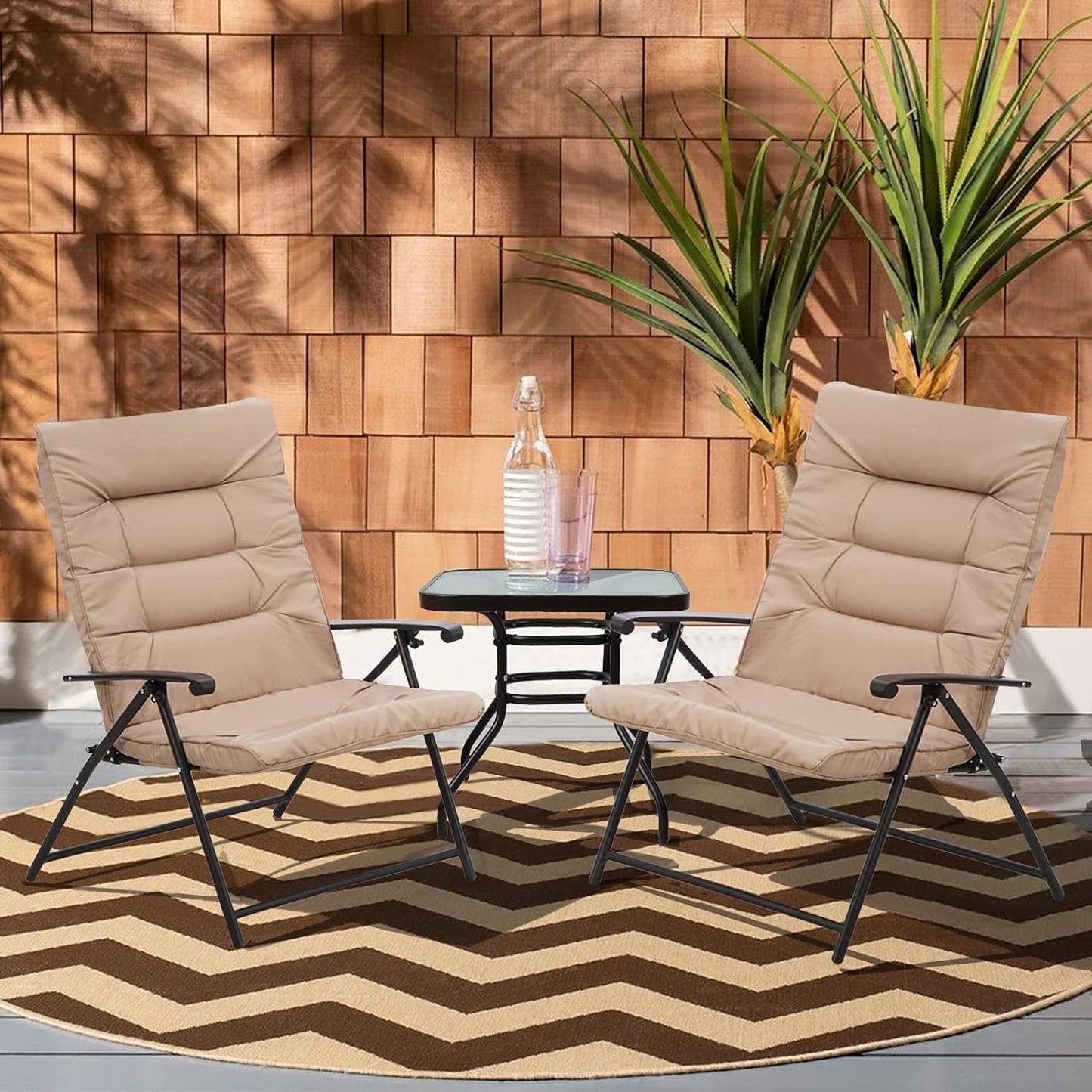Ensemble bistrot 3 pièces avec chaises pliantes rembourrées pour patio extérieur SUNCROWN