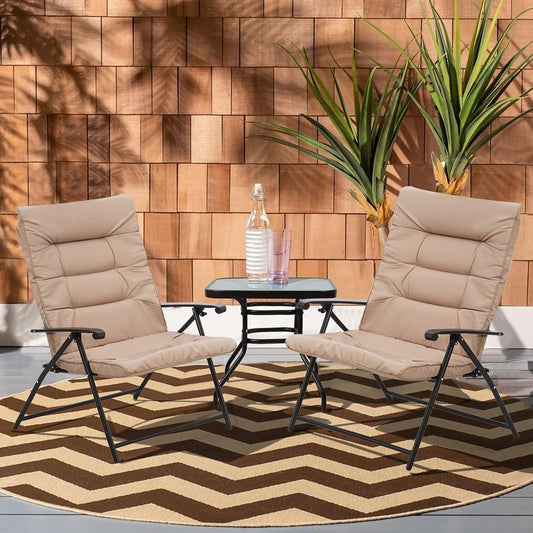 Ensemble bistrot 3 pièces avec chaises pliantes rembourrées pour patio extérieur SUNCROWN