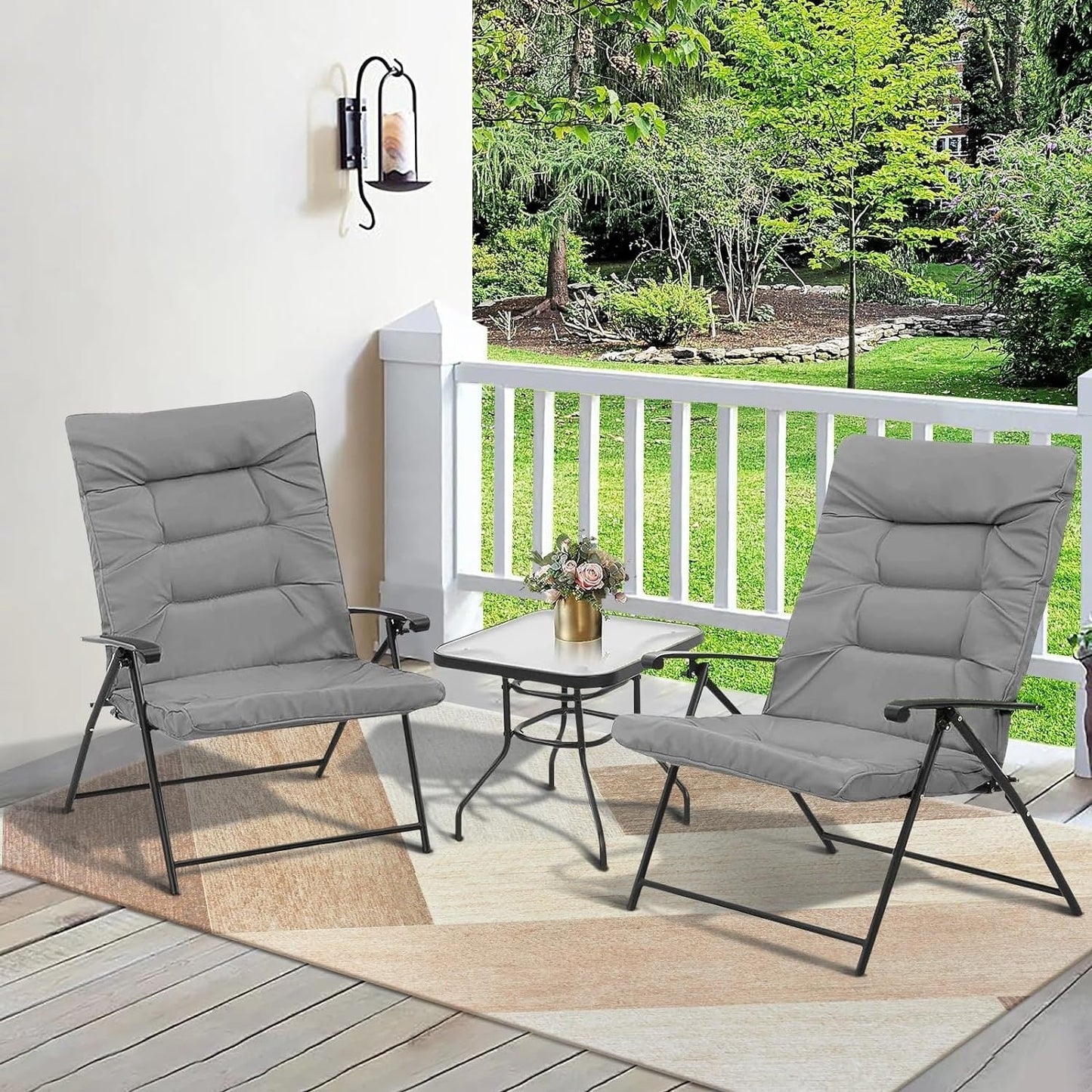 Ensemble bistrot 3 pièces avec chaises pliantes rembourrées pour patio extérieur SUNCROWN