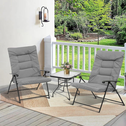 Ensemble bistrot 3 pièces avec chaises pliantes rembourrées pour patio extérieur SUNCROWN