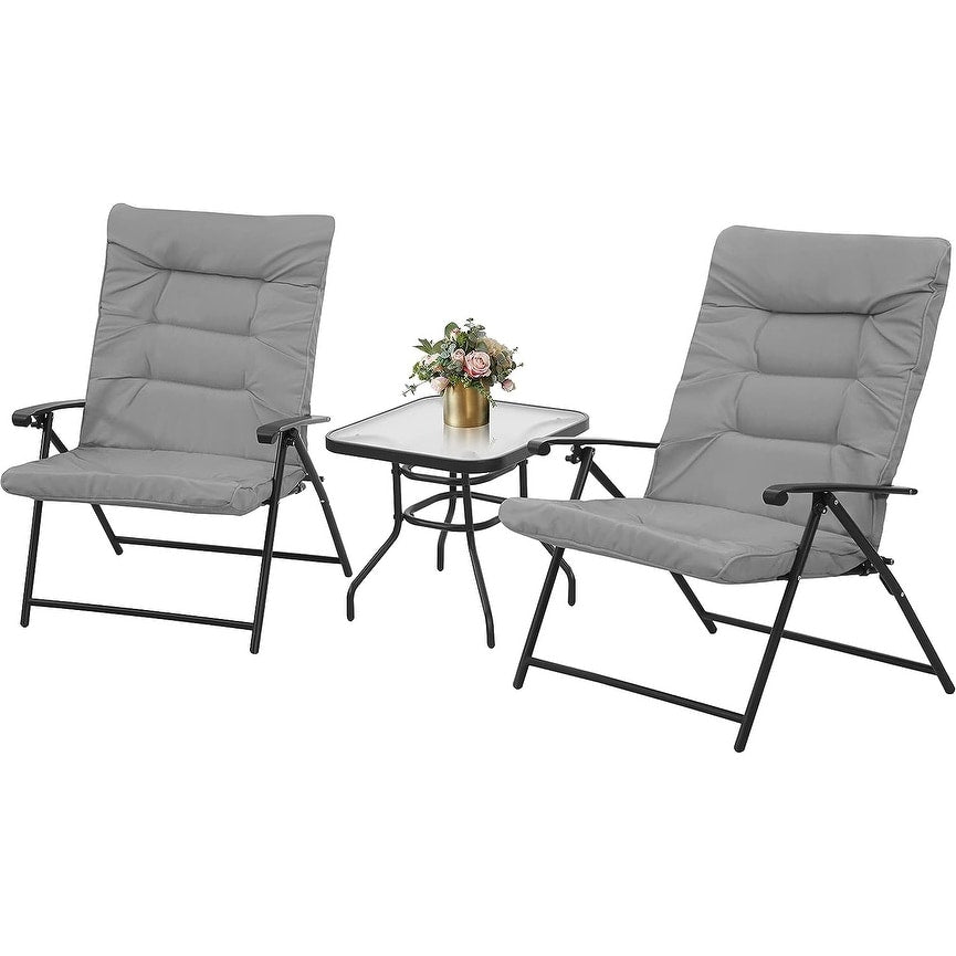 Ensemble bistrot 3 pièces avec chaises pliantes rembourrées pour patio extérieur SUNCROWN