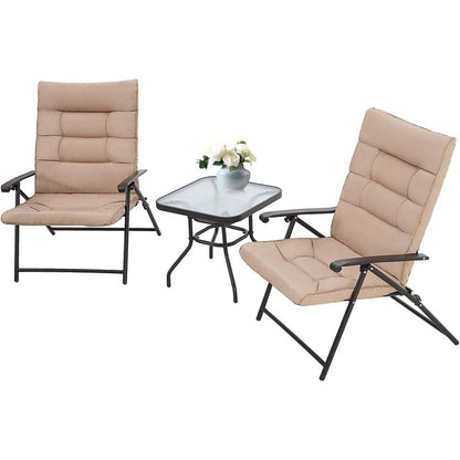 Ensemble bistrot 3 pièces avec chaises pliantes rembourrées pour patio extérieur SUNCROWN