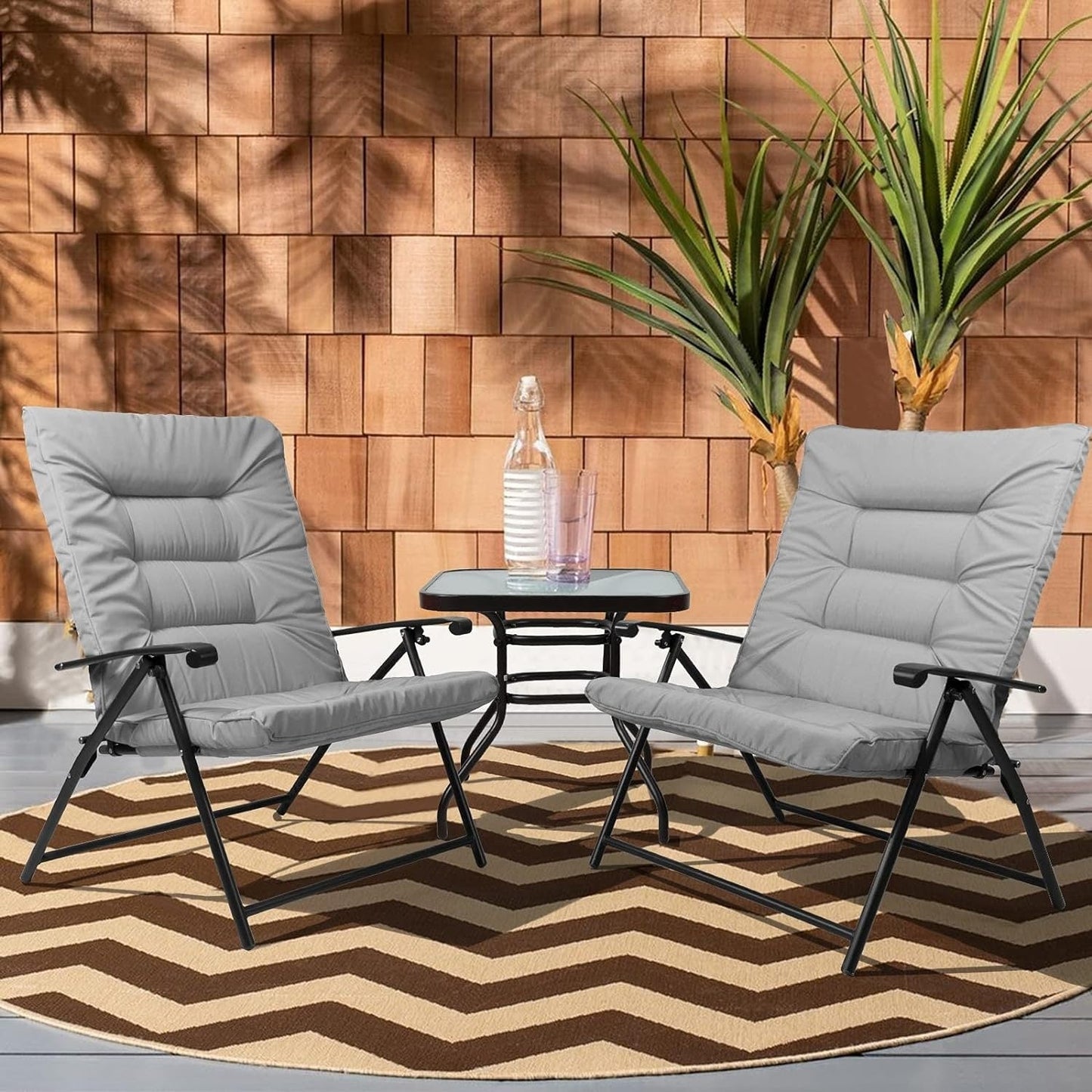 Ensemble bistrot 3 pièces avec chaises pliantes rembourrées pour patio extérieur SUNCROWN