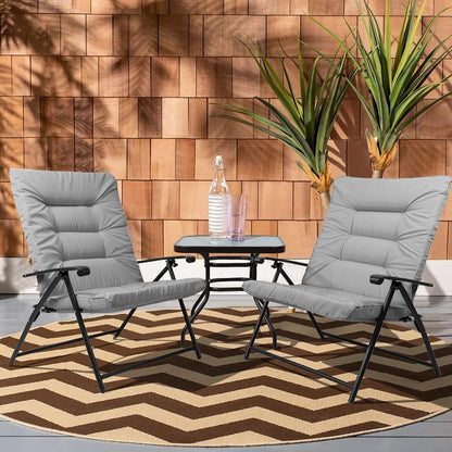 Ensemble bistrot 3 pièces avec chaises pliantes rembourrées pour patio extérieur SUNCROWN