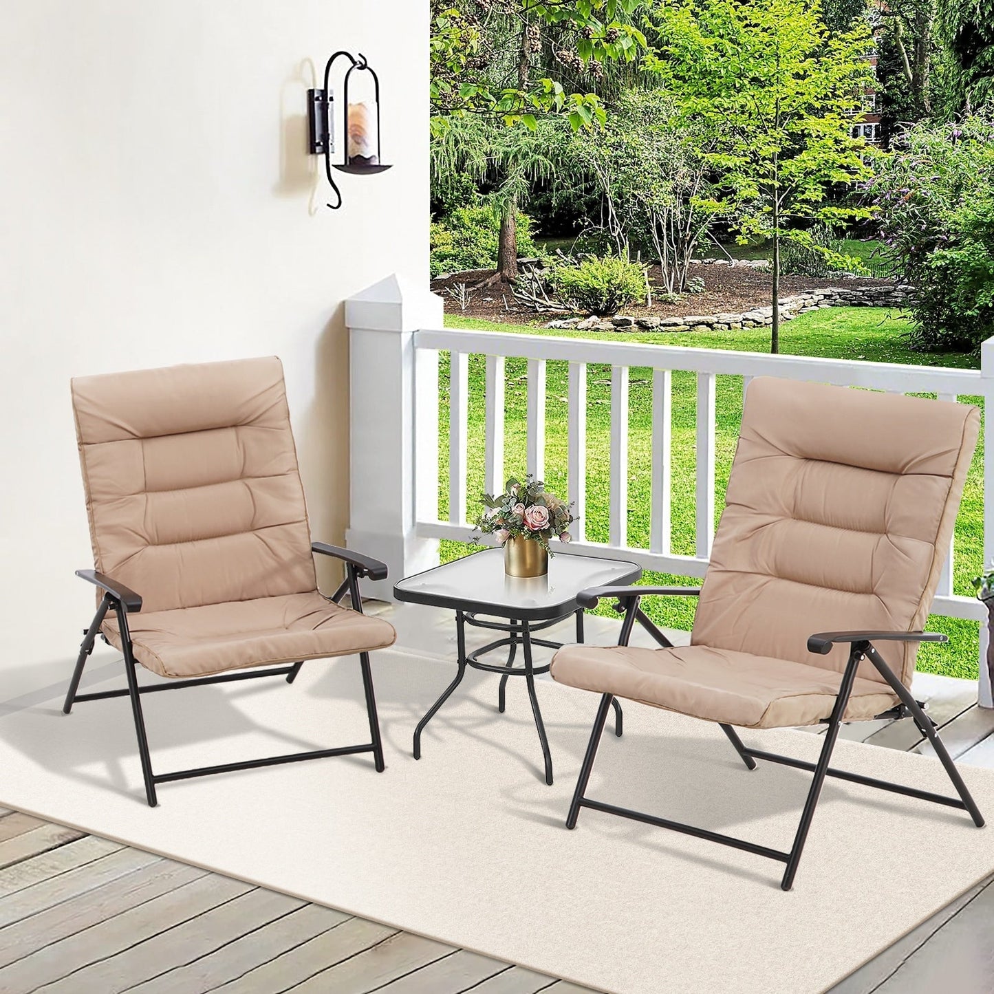 Ensemble bistrot 3 pièces avec chaises pliantes rembourrées pour patio extérieur SUNCROWN