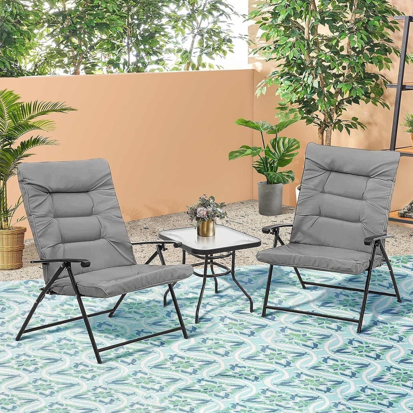 Ensemble bistrot 3 pièces avec chaises pliantes rembourrées pour patio extérieur SUNCROWN
