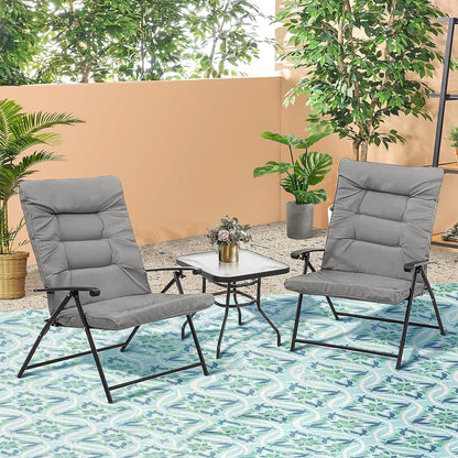Ensemble bistrot 3 pièces avec chaises pliantes rembourrées pour patio extérieur SUNCROWN