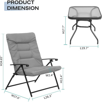 Ensemble bistrot 3 pièces avec chaises pliantes rembourrées pour patio extérieur SUNCROWN