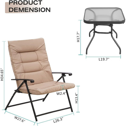Ensemble bistrot 3 pièces avec chaises pliantes rembourrées pour patio extérieur SUNCROWN