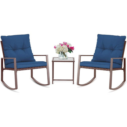Ensemble bistro de conversation SUNCROWN 3 pièces avec chaises à bascule en osier marron/noir pour patio extérieur