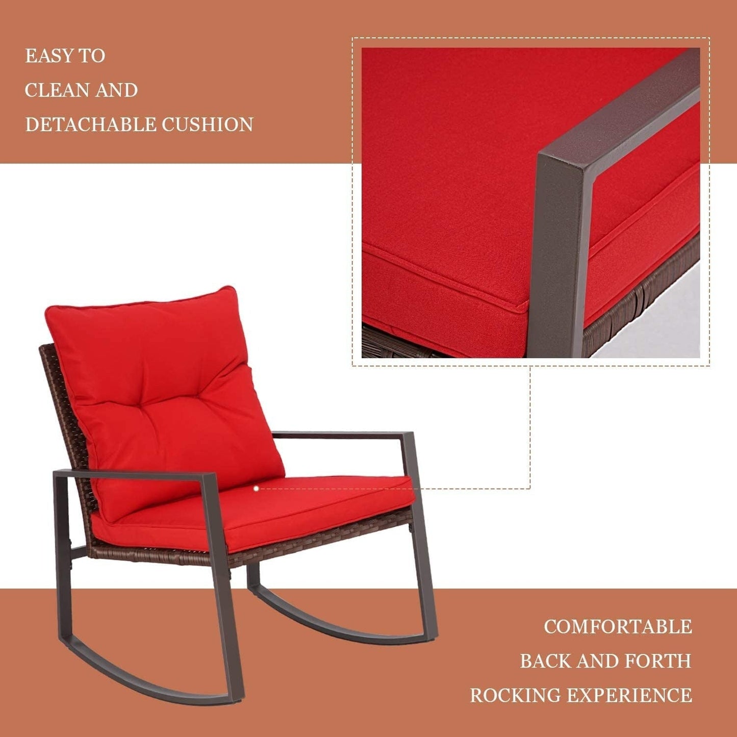 Ensemble bistro de conversation SUNCROWN 3 pièces avec chaises à bascule en osier marron/noir pour patio extérieur