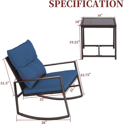 Ensemble bistro de conversation SUNCROWN 3 pièces avec chaises à bascule en osier marron/noir pour patio extérieur