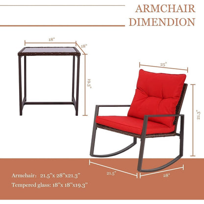 Ensemble bistro de conversation SUNCROWN 3 pièces avec chaises à bascule en osier marron/noir pour patio extérieur