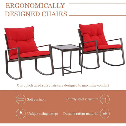 Ensemble bistro de conversation SUNCROWN 3 pièces avec chaises à bascule en osier marron/noir pour patio extérieur