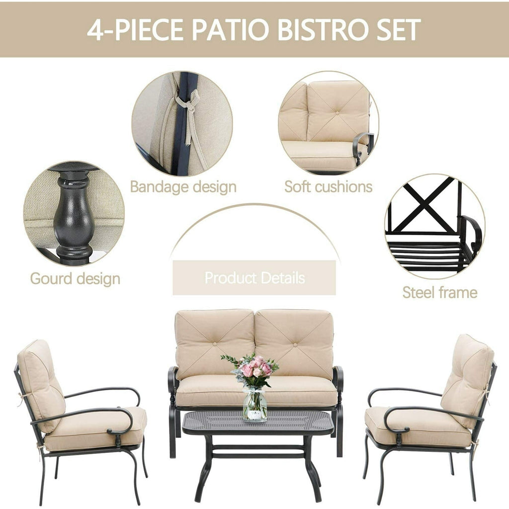 Ensemble de 4 meubles d'extérieur SUNCROWN pour patio, causeuse