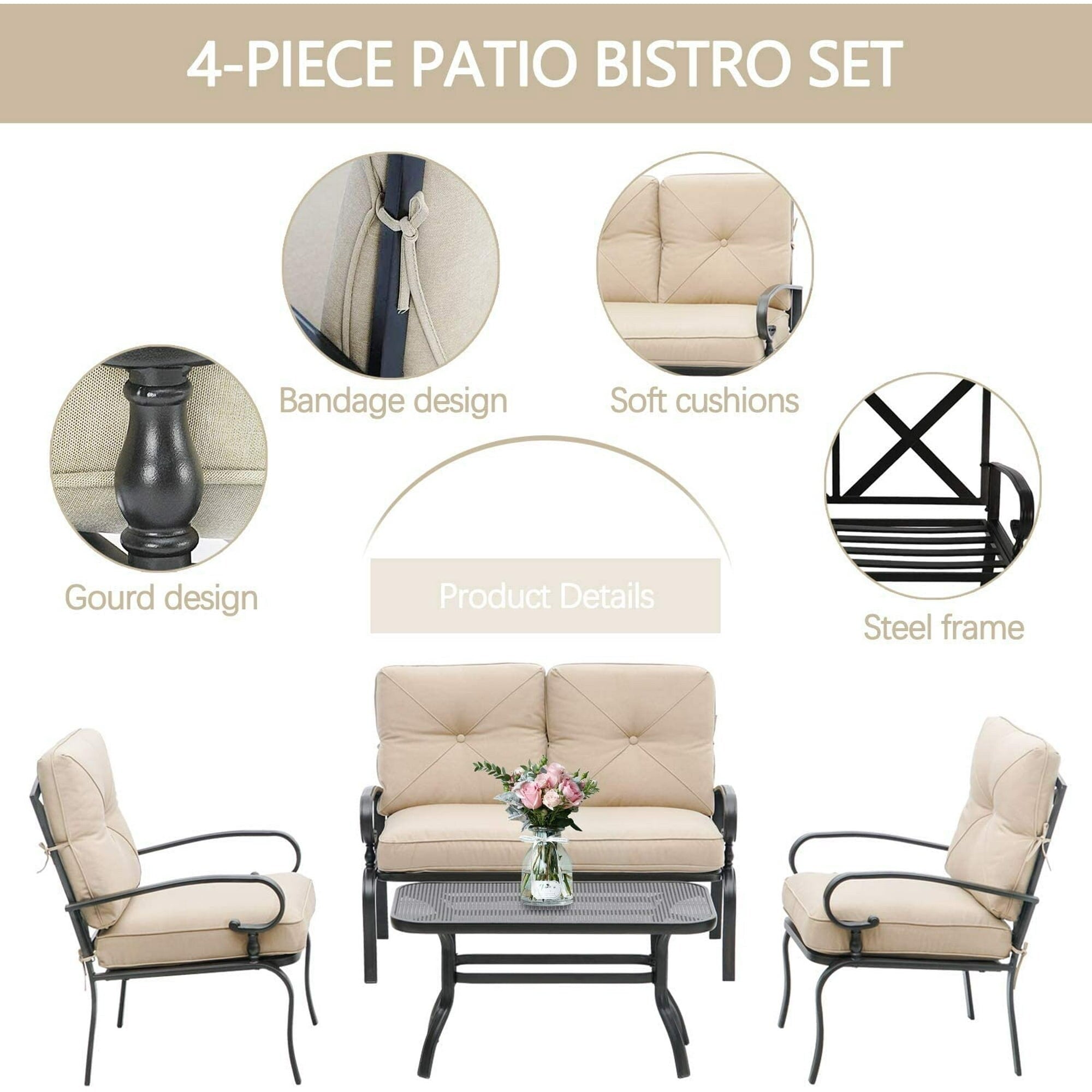 Ensemble de 4 meubles d'extérieur SUNCROWN pour patio, causeuse