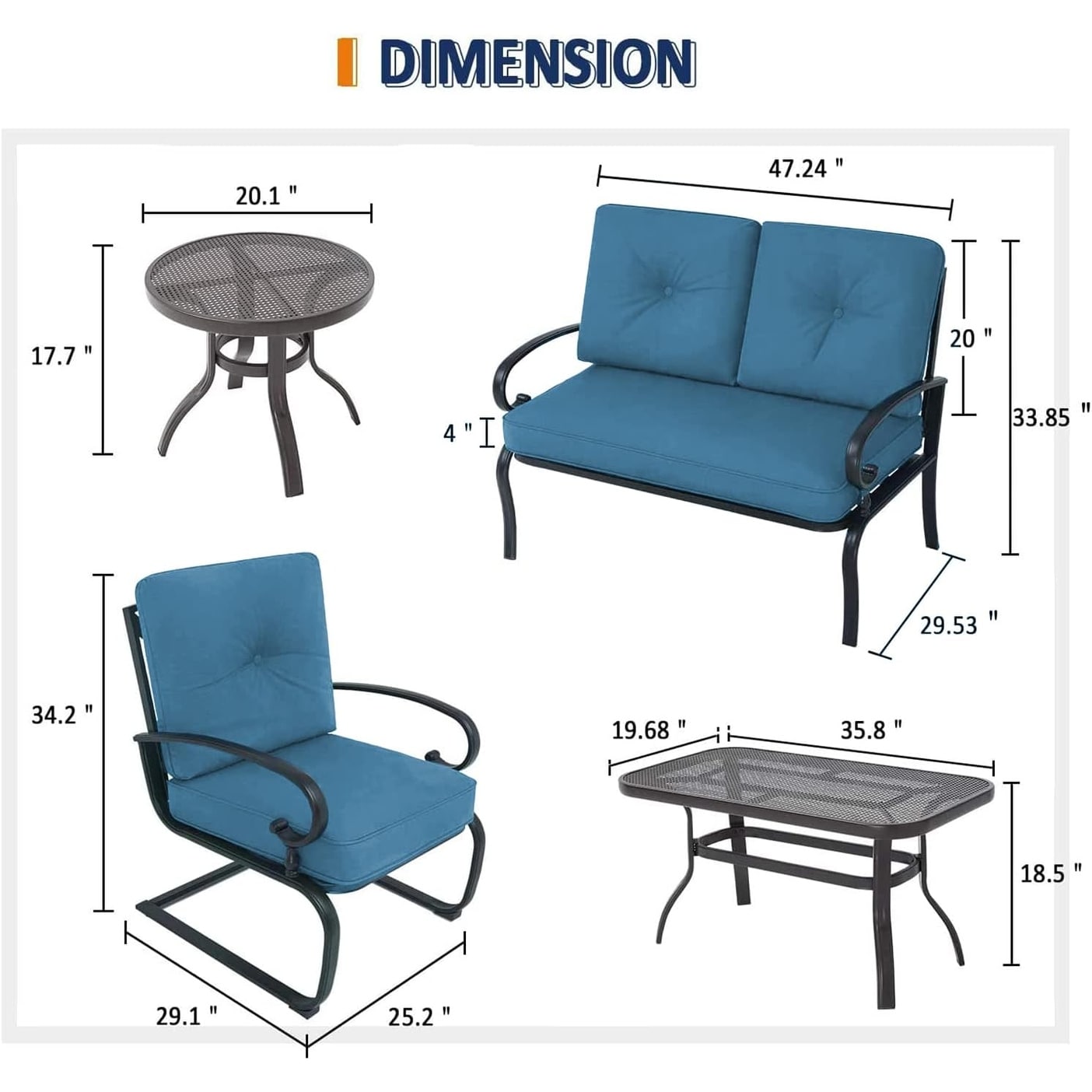 Ensemble de meubles de patio extérieur SUNCROWN 5 pièces, banc de jardin et 2 chaises à ressorts avec 2 tables basses