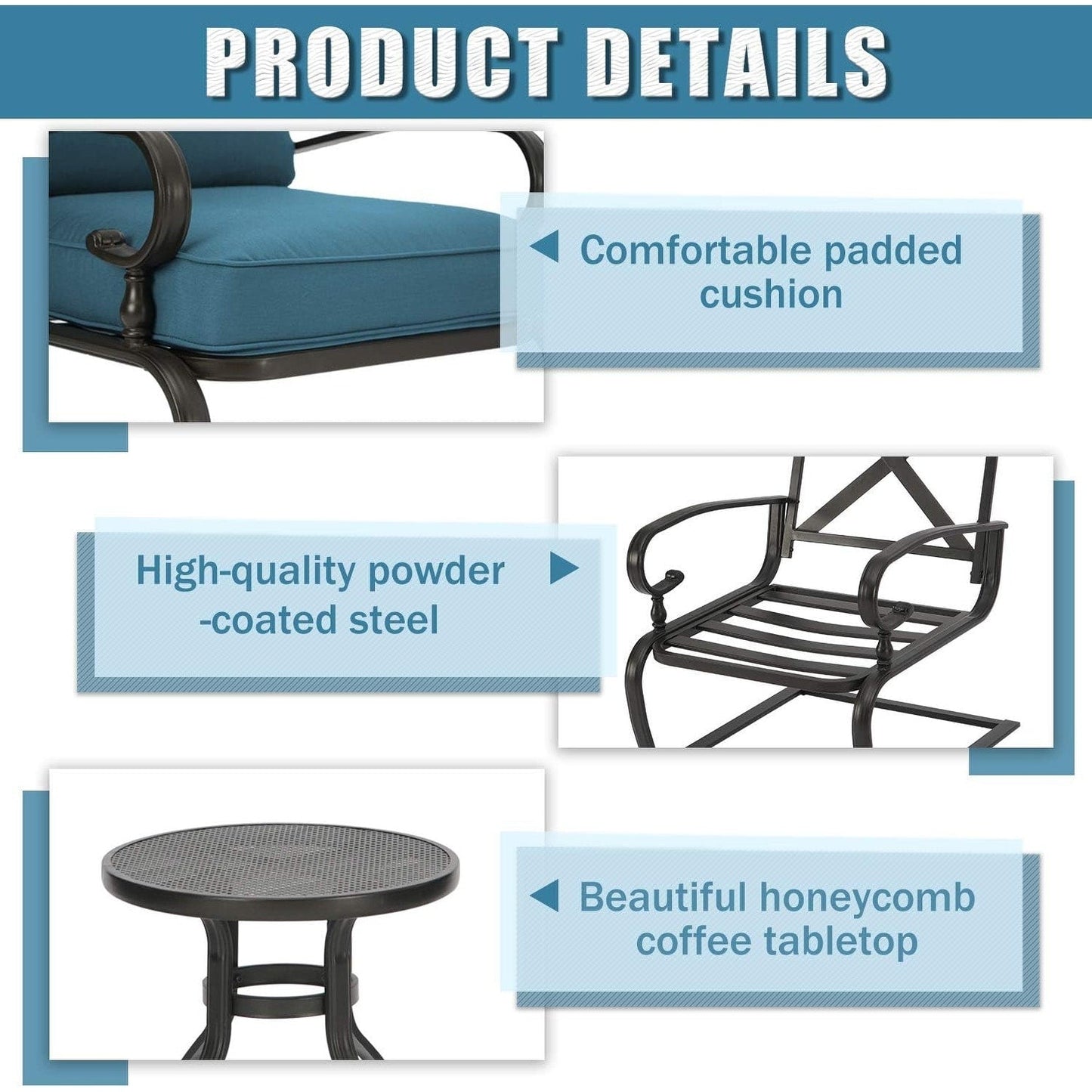Ensemble de meubles de patio extérieur SUNCROWN 5 pièces, banc de jardin et 2 chaises à ressorts avec 2 tables basses