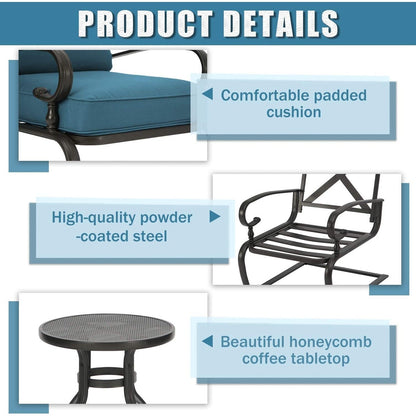 Ensemble de meubles de patio extérieur SUNCROWN 5 pièces, banc de jardin et 2 chaises à ressorts avec 2 tables basses