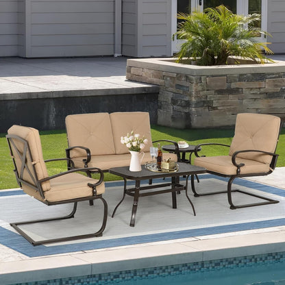 Ensemble de meubles de patio extérieur SUNCROWN 5 pièces, banc de jardin et 2 chaises à ressorts avec 2 tables basses