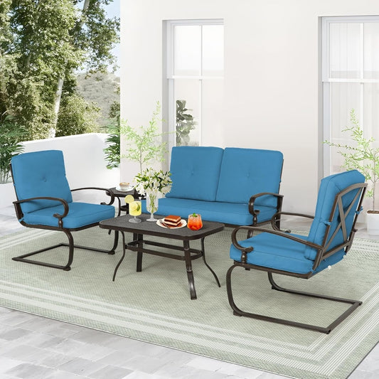 Ensemble de meubles de patio extérieur SUNCROWN 5 pièces, banc de jardin et 2 chaises à ressorts avec 2 tables basses