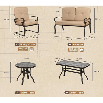 Ensemble de meubles de patio extérieur SUNCROWN 5 pièces, banc de jardin et 2 chaises à ressorts avec 2 tables basses