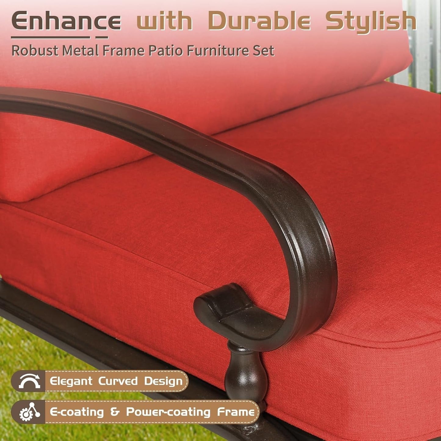 Ensemble de meubles de patio extérieur SUNCROWN 5 pièces, banc de jardin et 2 chaises à ressorts avec 2 tables basses