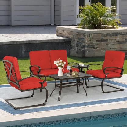 Ensemble de meubles de patio extérieur SUNCROWN 5 pièces, banc de jardin et 2 chaises à ressorts avec 2 tables basses