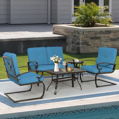 Ensemble de meubles de patio extérieur SUNCROWN 5 pièces, banc de jardin et 2 chaises à ressorts avec 2 tables basses