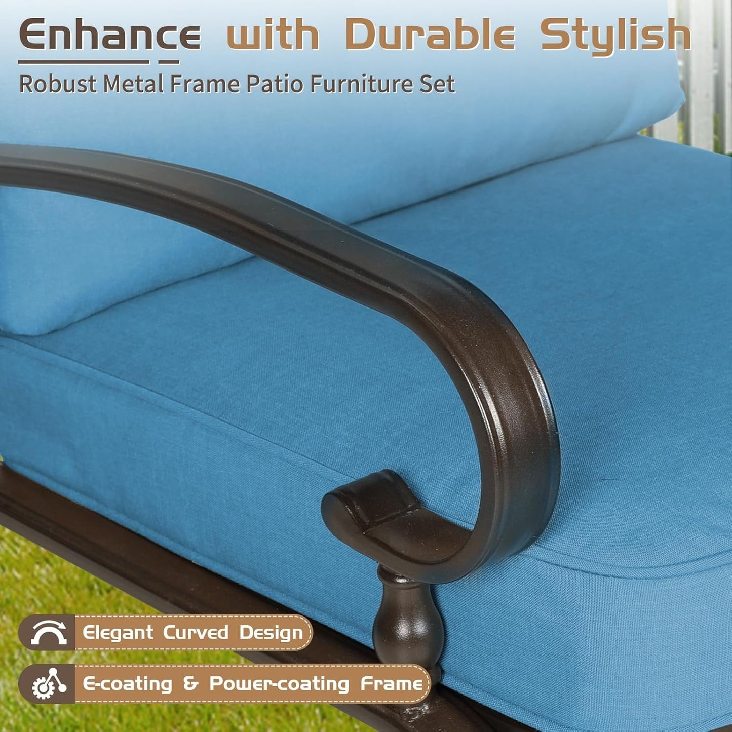 Ensemble de meubles de patio extérieur SUNCROWN 5 pièces, banc de jardin et 2 chaises à ressorts avec 2 tables basses