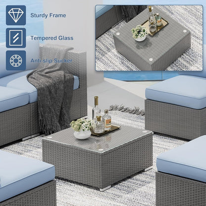 Ensemble de canapé sectionnel rembourré en rotin et osier gris pour patio extérieur, 7 pièces