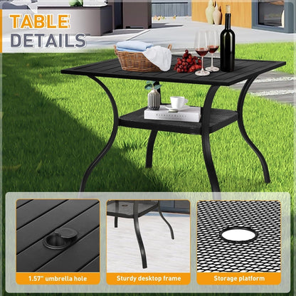 Ensemble de salle à manger d'extérieur SUNCROWN 5/7 pièces en acier, table à lattes en métal et chaises empilables, cadre enduit de poudre