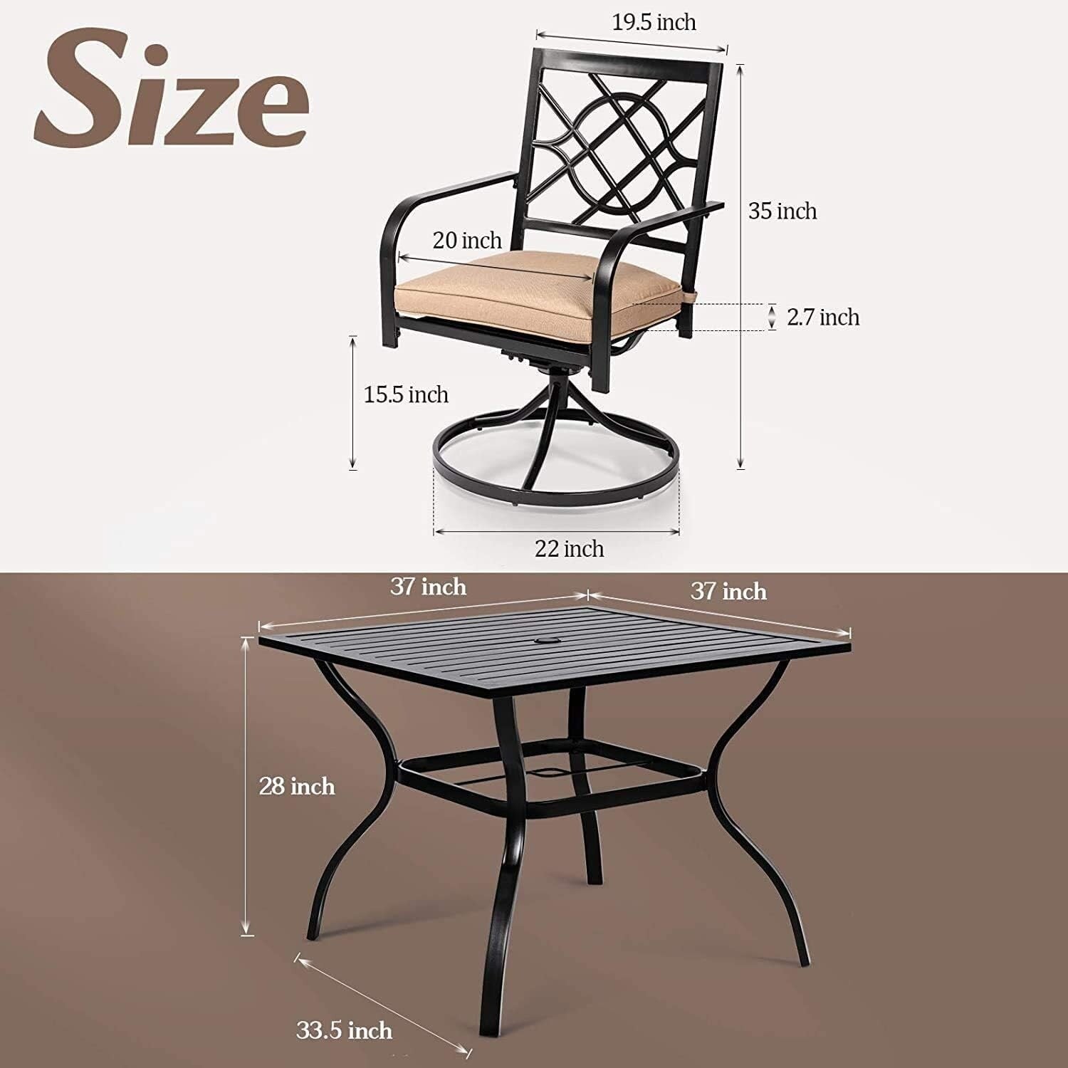 Ensemble de salle à manger d'extérieur en métal 5/7 pièces pour patio