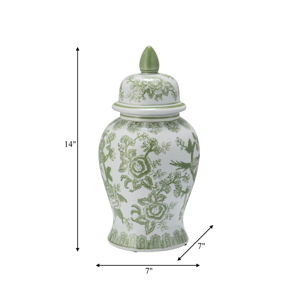 Pot en céramique et grès Sagebrook Home Chinoiserie avec couvercle - Pièce décorative décorative