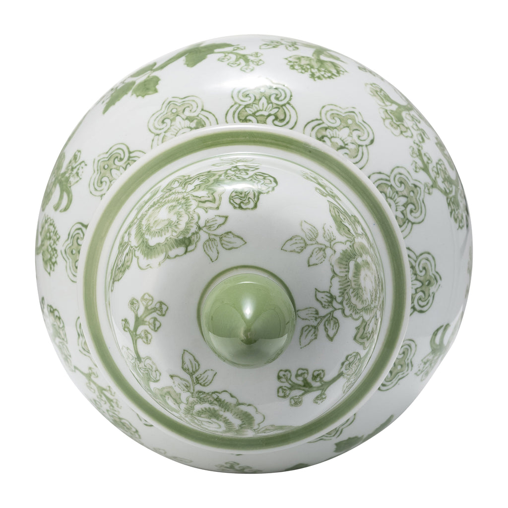 Pot en céramique et grès Sagebrook Home Chinoiserie avec couvercle - Pièce décorative décorative