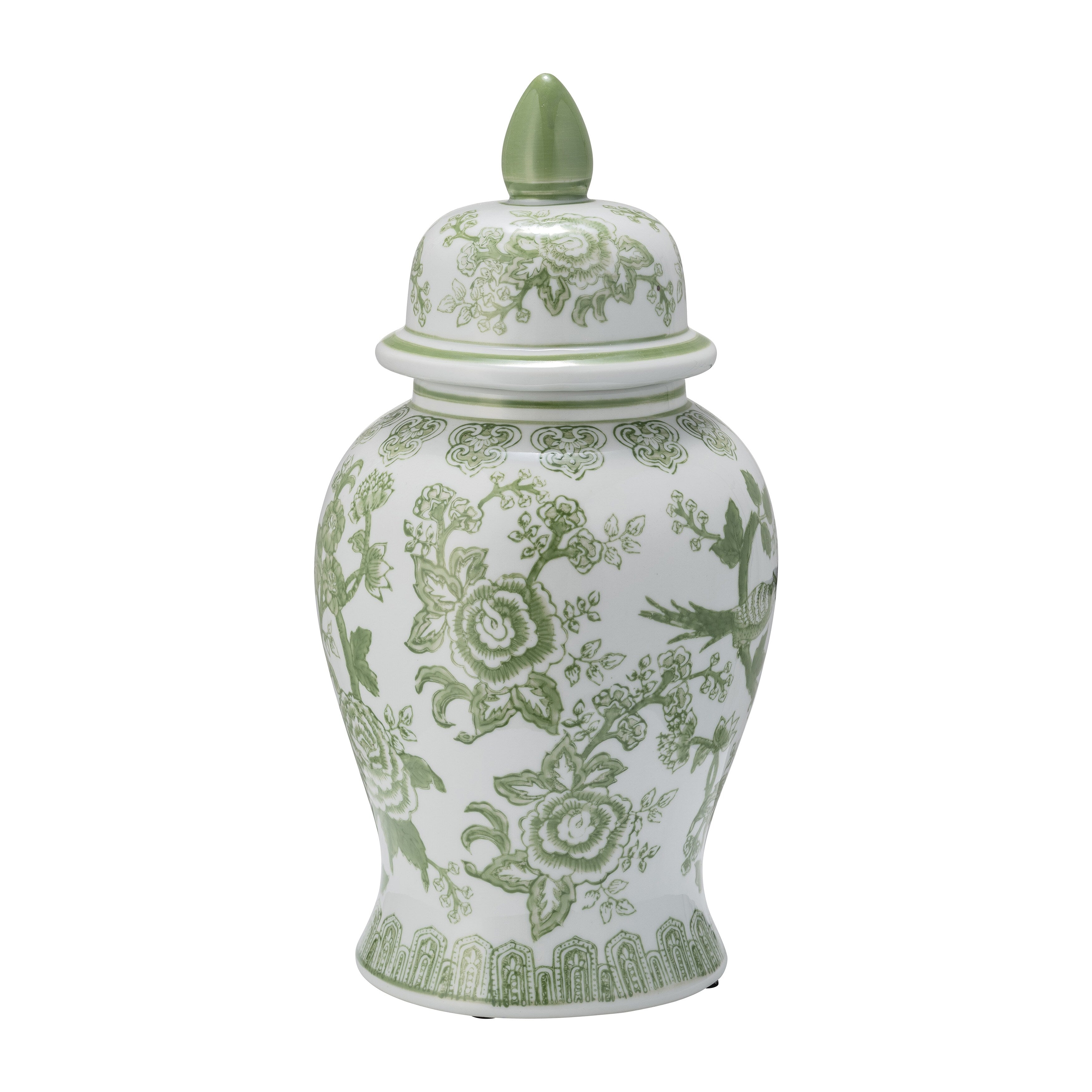 Pot en céramique et grès Sagebrook Home Chinoiserie avec couvercle - Pièce décorative décorative