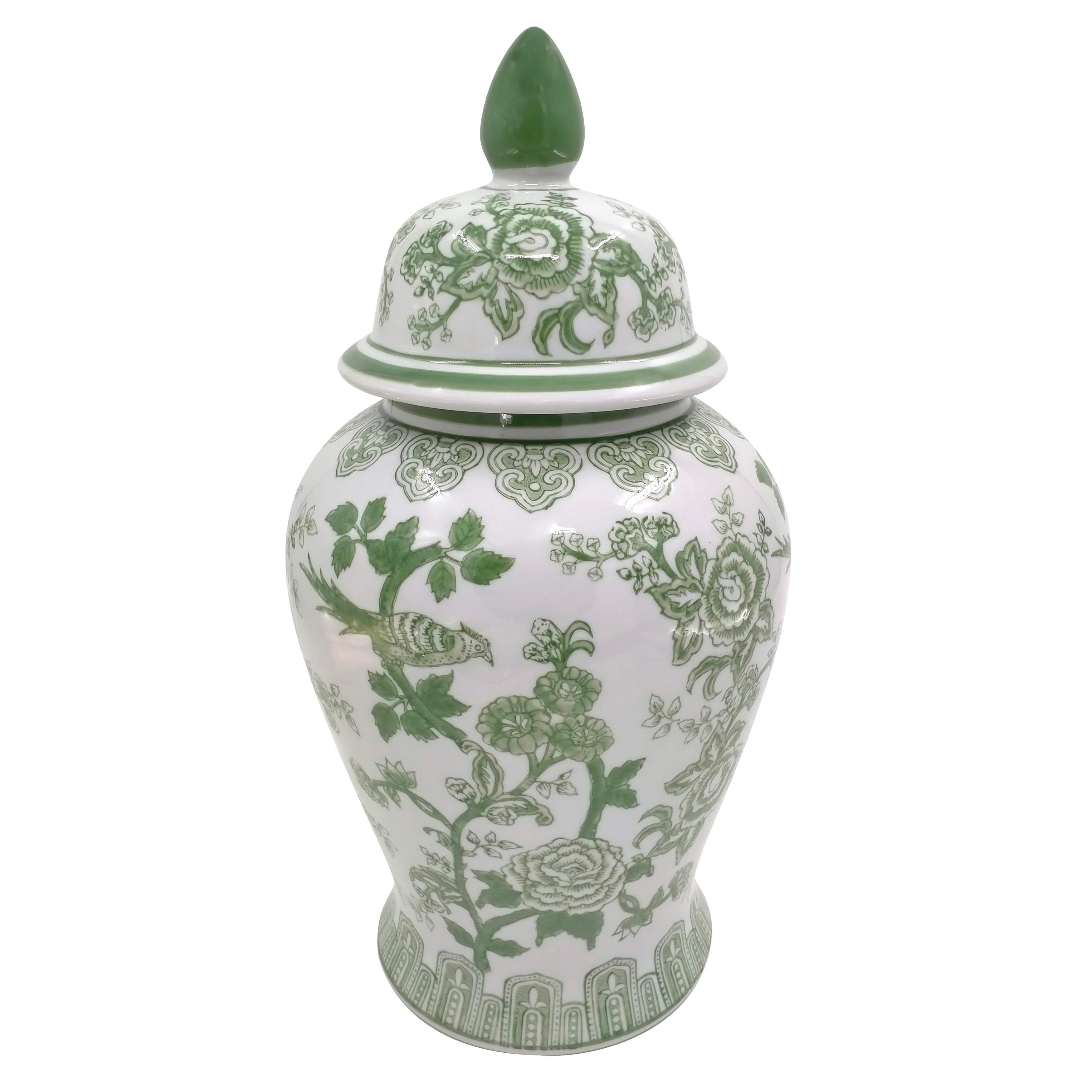 Pot en céramique et grès Sagebrook Home Chinoiserie avec couvercle - Pièce décorative décorative