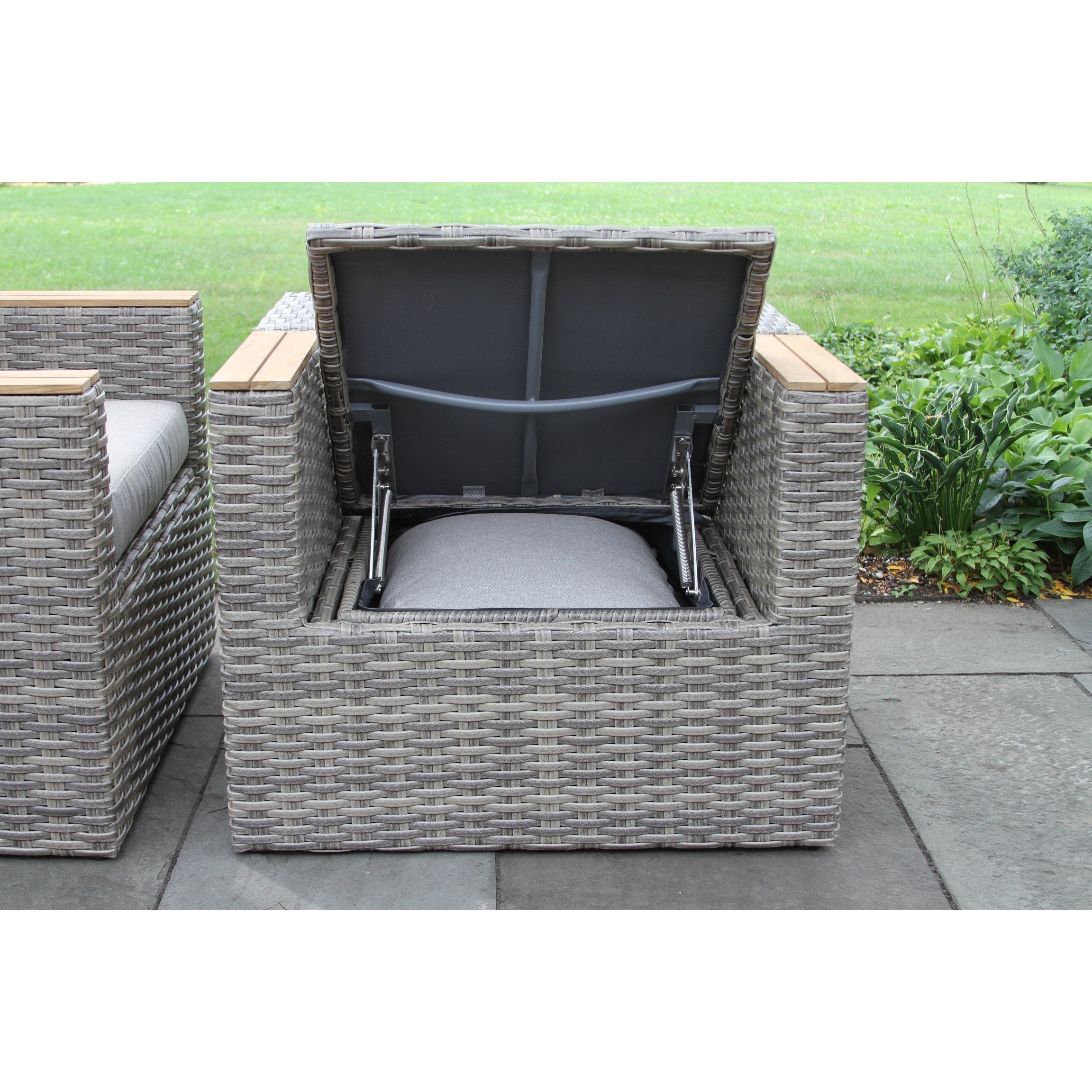 Fauteuils et poufs de rangement Samera 4 pièces en teck et osier